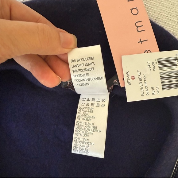 BETMAR New York Wool Blend Navy Blue Flower Beret French Hat Winter Fall Classic - Picture 7 of 9